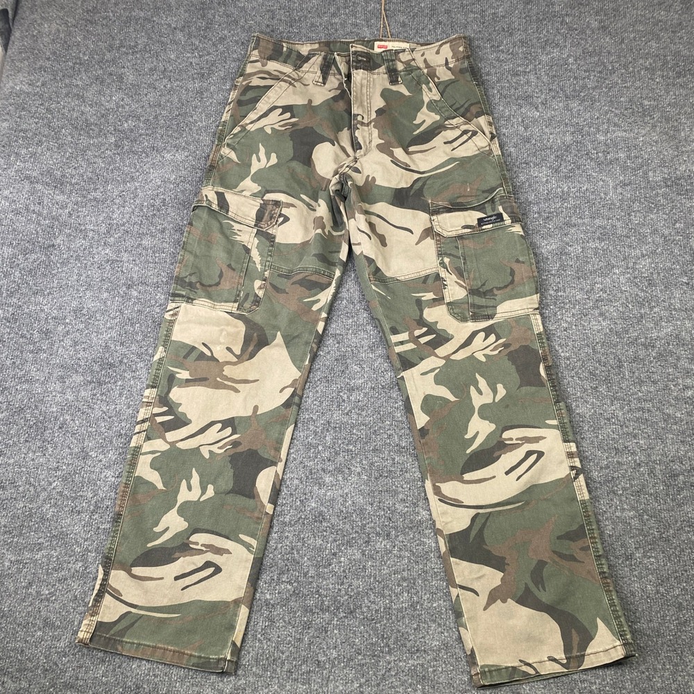 Wrangler Relaxed Fit Camo Cargo Pants Mens 29x30 Green Brown G7ASW4M